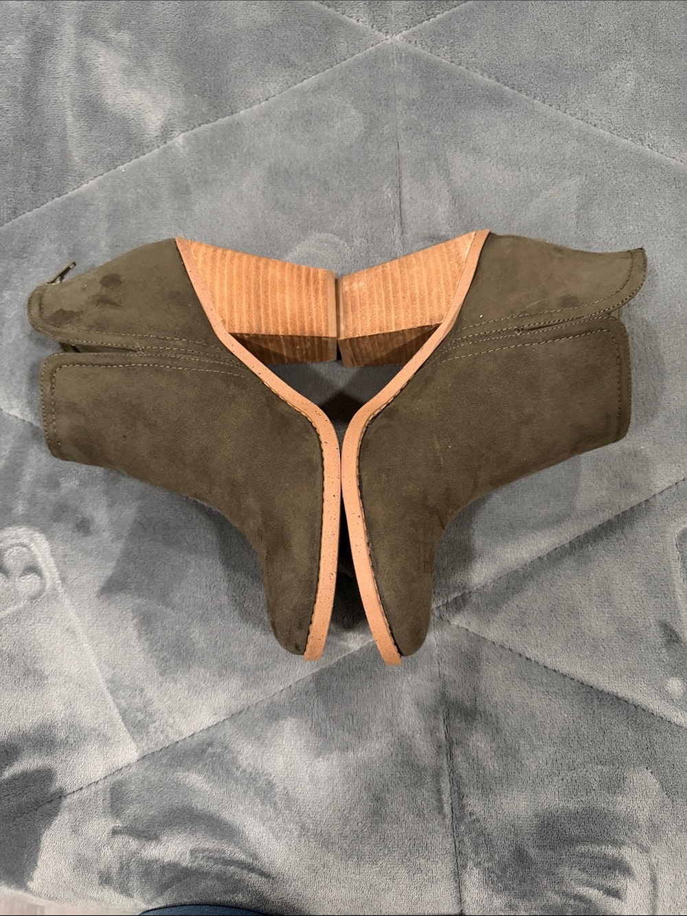 Joie Olive Green Suede Ankle Booties with Stacked Heel - Picture 3 of 5